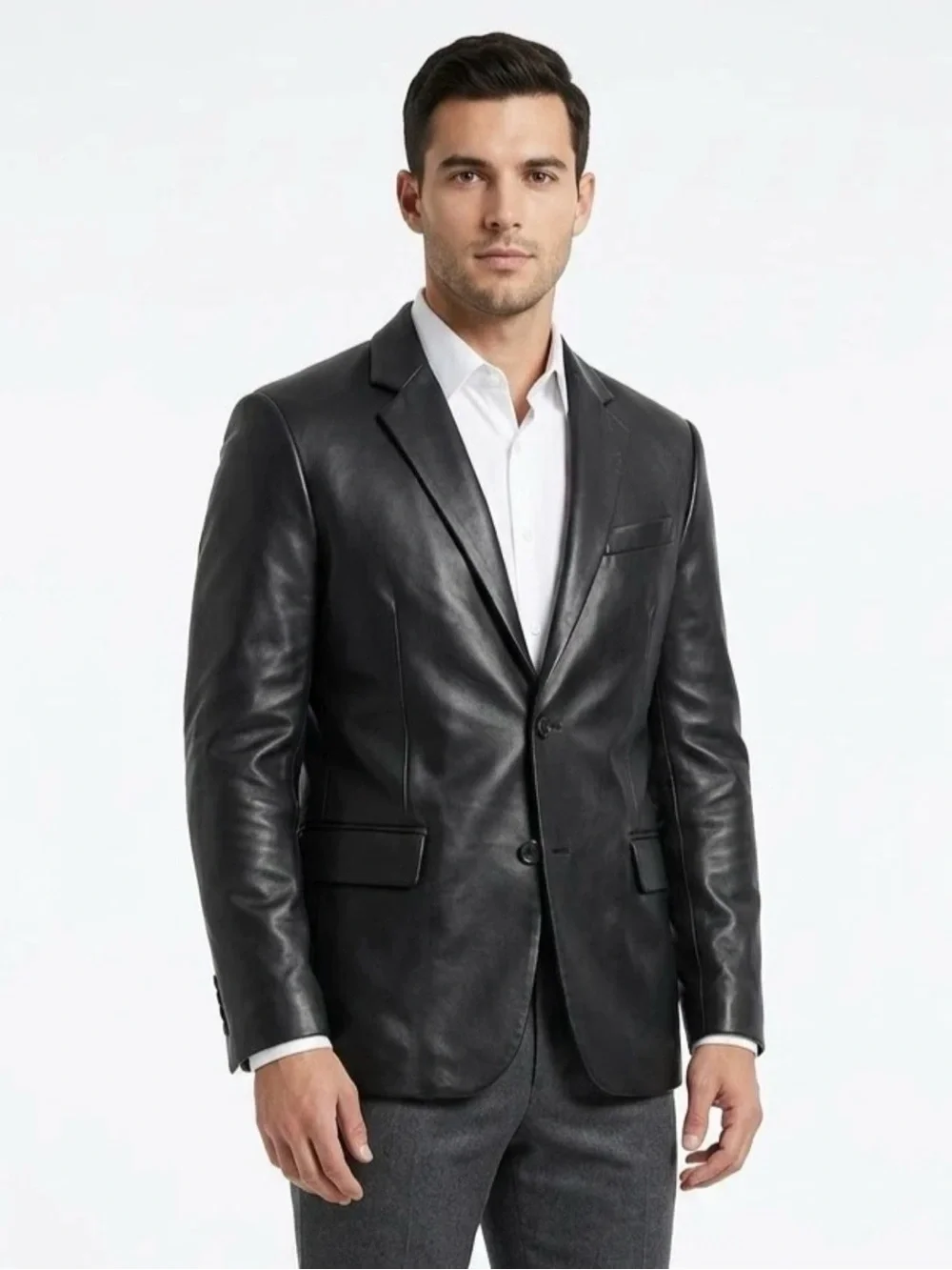 NWT J Ferrar Black Faux Leather Sport Coat Blazer Slim Fit Mens X-LARGE $168